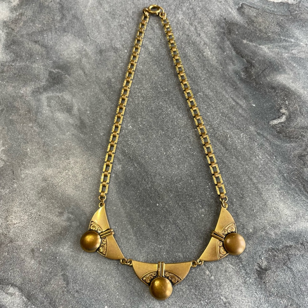 Vintage Art Deco Brass Book Chain Antique Necklace